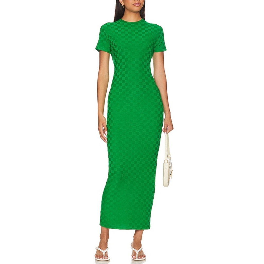 Amanda Uprichard Rosaria Green Checkered Maxi‎ Dress